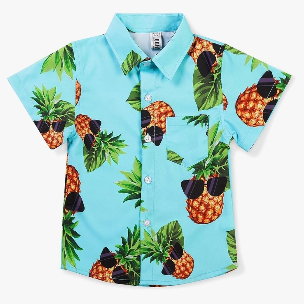 Kids Boys Pineapple Print Button-Up Shirt - Aqua Soze 11-12years